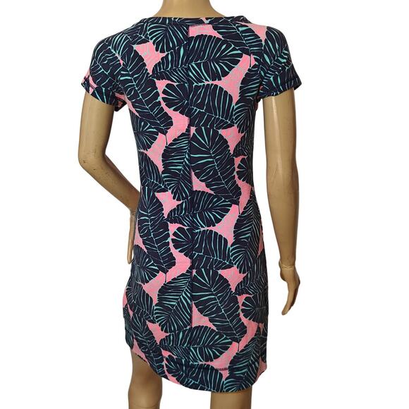 Lilly Pulitzer XXS Palm Leaf Pink & Navy Stretch T-Shirt Dress Tropical - Picture 2 of 6